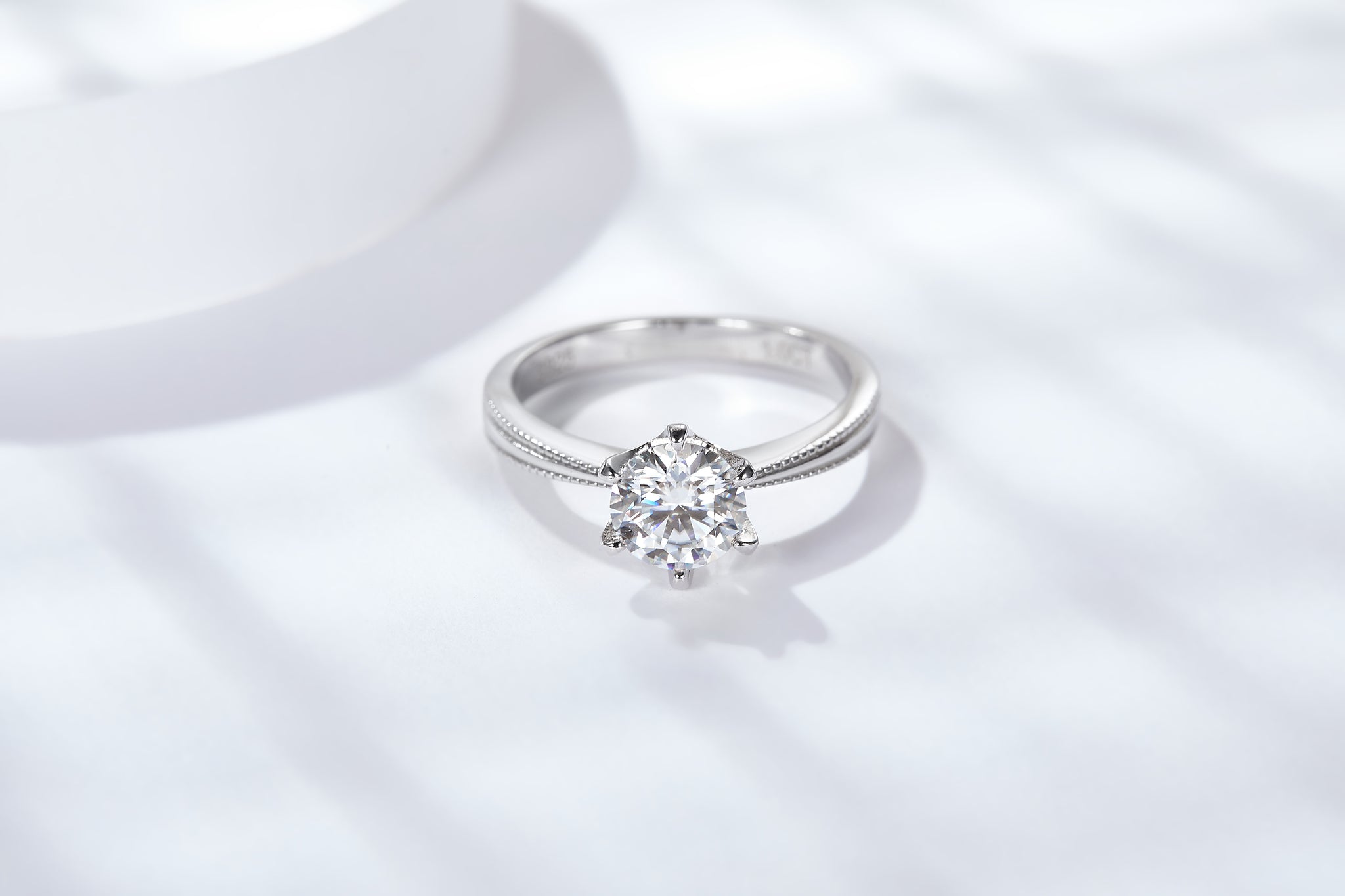 No.4 RM1004 0.5/1.0/2.0/3.0 CTW  6A Moissanite 18K S925 6 Prong with Milgrain Band Ring