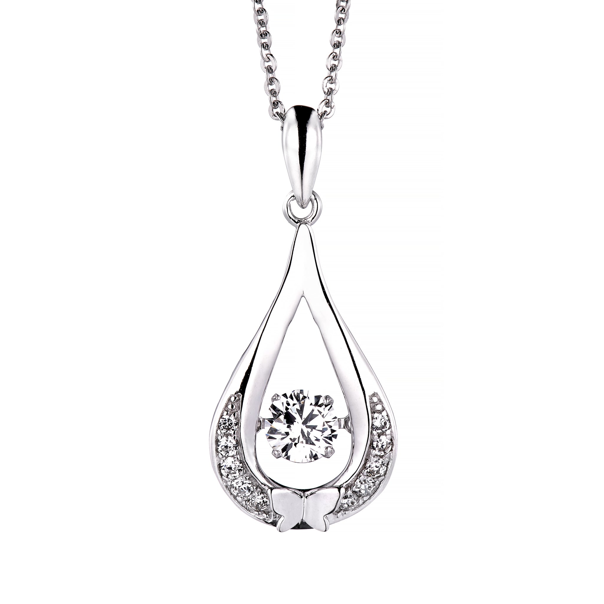PNo.22 JP0889 S925 0.4 CTW Moissanite Teardrop with little Butterfly Necklace