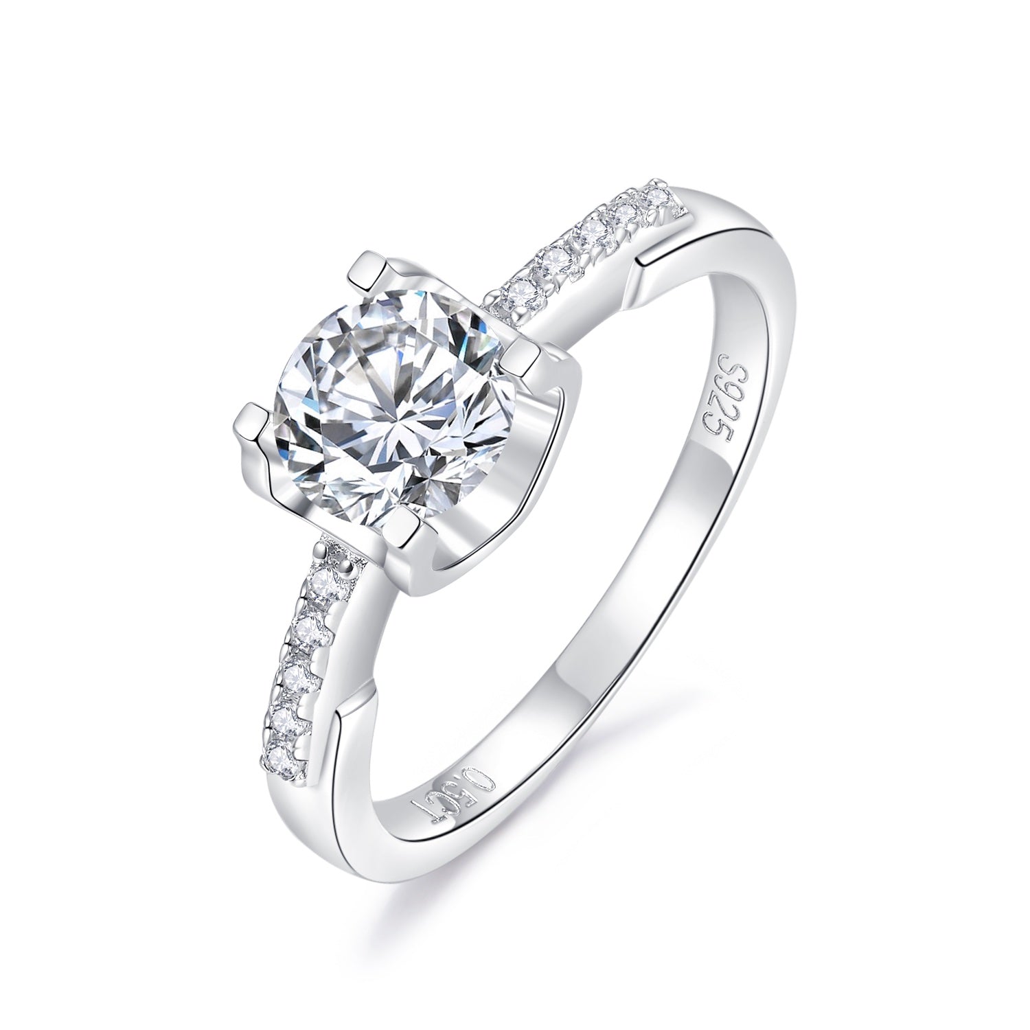 No.2 RM1002 0.5/1.0/2.0/3.0 CTW Signature Brilliant Round Cut 6A Moissanite 18K S925 Band Ring V shape 4 tab Prong High Profile with Side stones Accent