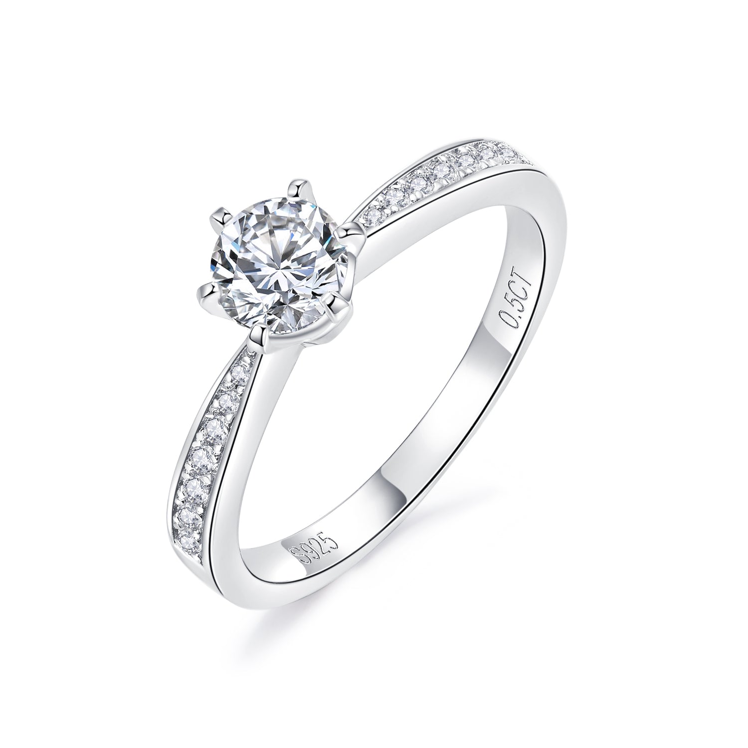 No5.RM1005 0.5/1.0/2.0/3.0 CTW 6A Moissanite 18K S925 Side Stones 6 Prongs Band Ring
